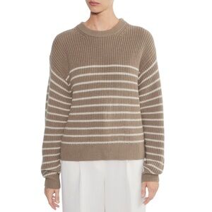 Aritzia Wilfred Maria Merino Wool Crew Neck Sweater Taupe & White Stripe Sz S